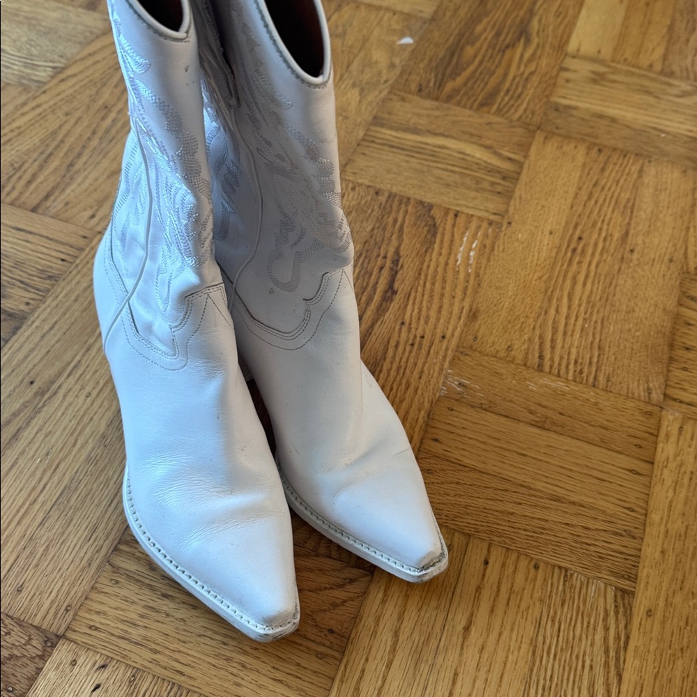 Jeffrey Campbell Dagget Cowboy Boots white western pull on 8 leather - Picture 5 of 8